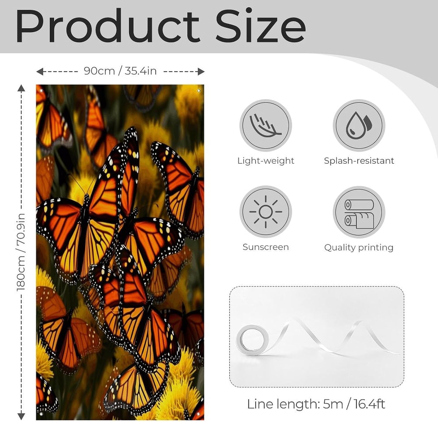 Monarch Butterflies Door Cover Decoration Exquisite Door Banner Background Porch Sign Picture Anti-fading Front Door Backdrop Decor for Holiday Themed Party Decor Supplies 70x35 In