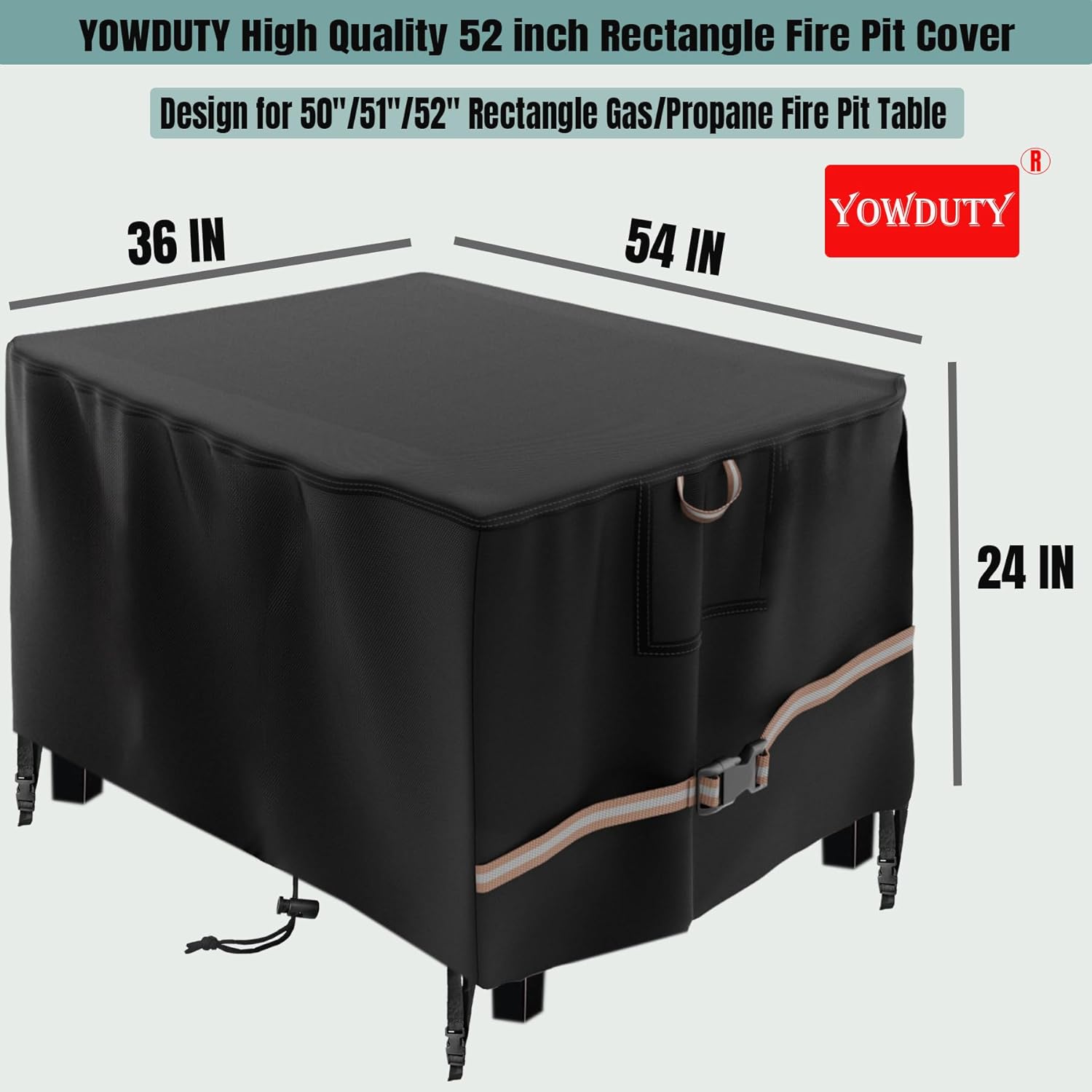Rectangular Propane Gas Fire Pit Table Cover 52x34x24, Waterproof Heavy Duty 600D Rectangle Outdoor Fireplace Cover 52 Inch, All-weather Protection For Patio Firepit Table 49-52 inch - Image 2