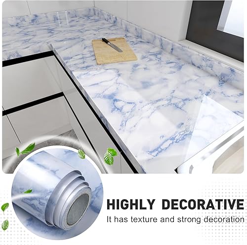 Miniatura 3 de Papel de contacto de mármol blanco y azul, papel tapiz para despegar y pegar, para encimera, muebles, impermeable, extraíble, brillante, papel de