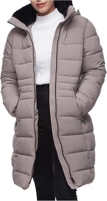 Rokka&Rolla Womens Maxi Long Winter Puffer Jacket with Faux Fur Hood