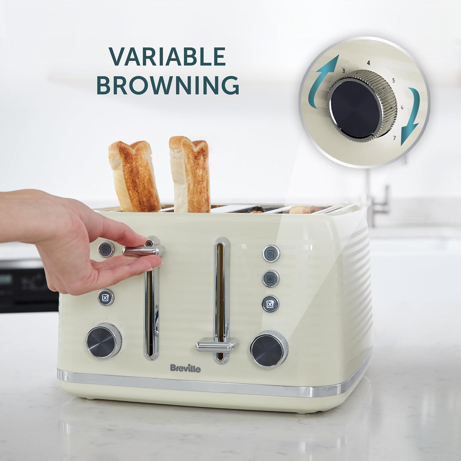 Breville Breville Zen 4 Slice Toaster with High Lift & Wide Slots | Cream & Silver Chrome… thumbnail 4