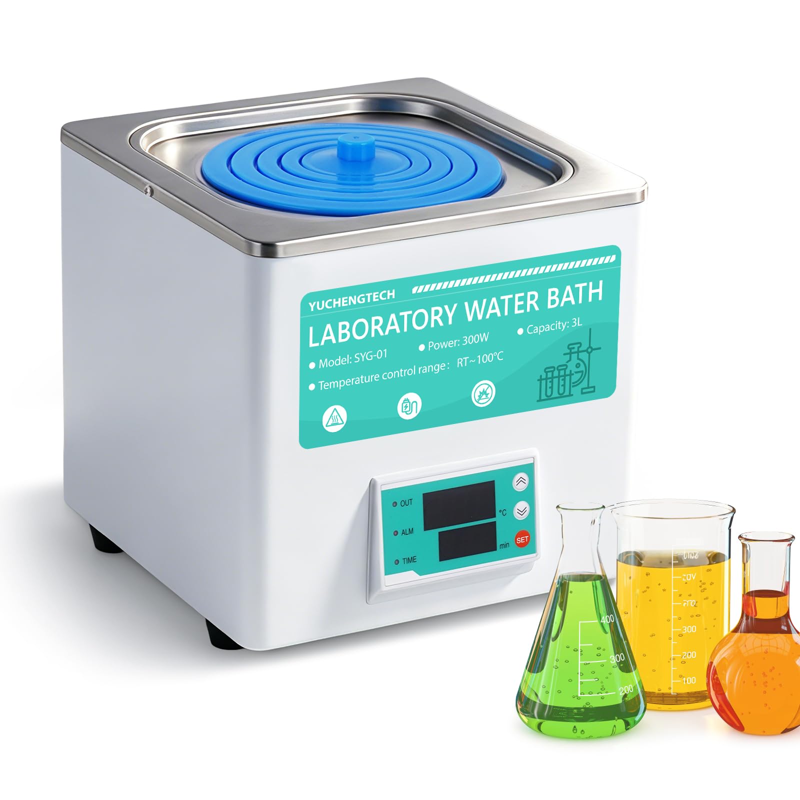 YUCHENGTECH Laboratorio a bagnomaria, 3 l, laboratorio digitale,300 W, laboratorio termostatico, bagno d'acqua, con aperture selezionabili per applicazioni di laboratorio, riscaldamento alimentare