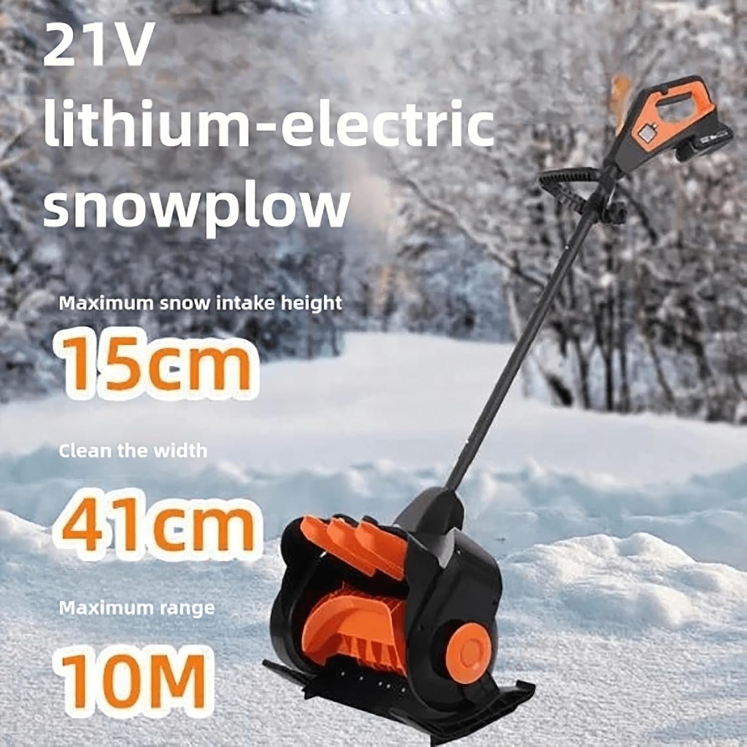 Cordless Electric Snow Shovel, with 41 cm Width, 15 cm Height, 10 m Throw Distance, Brushless Motor, Efficient Snow Shovel for Driveways and Sidewalks