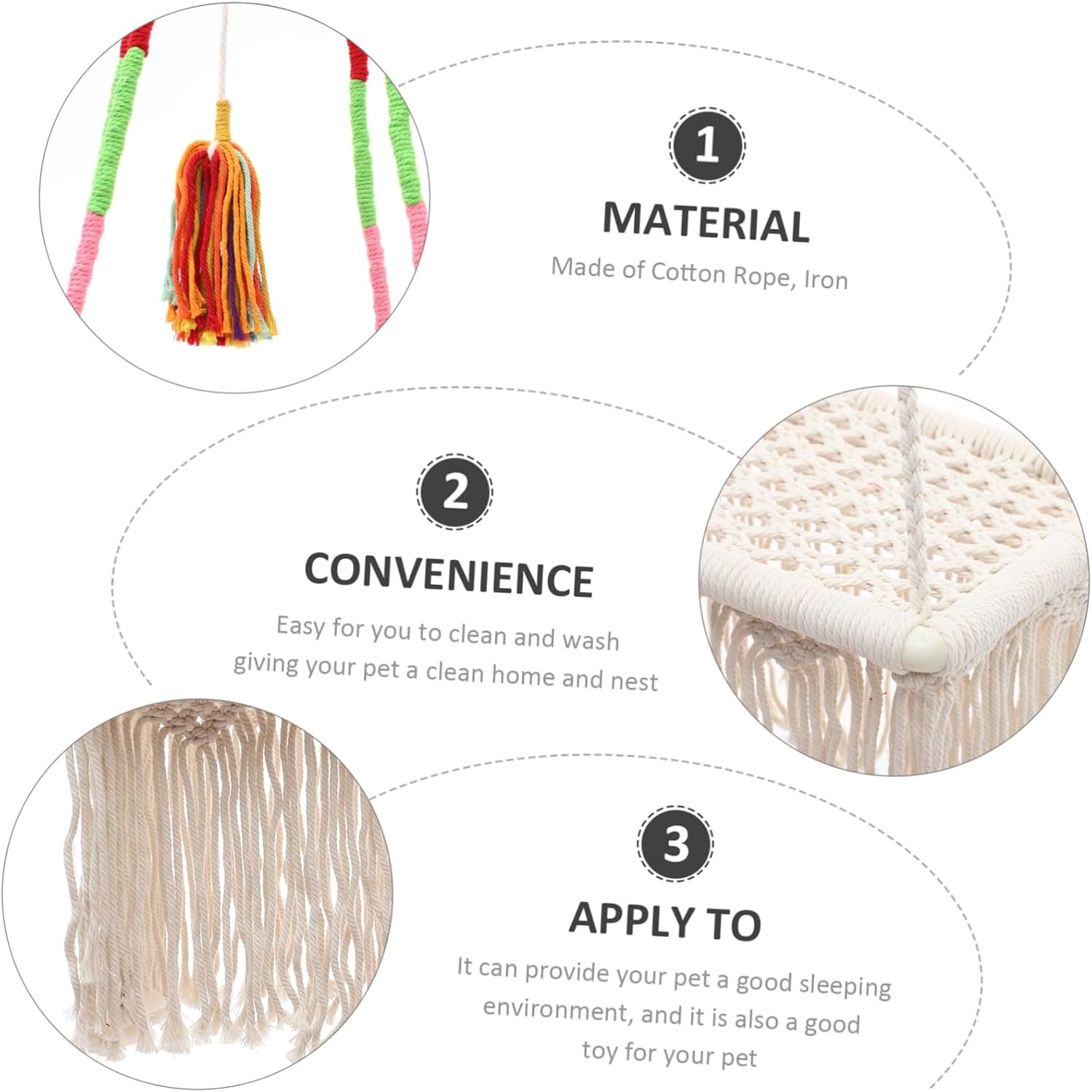 POPETPOP Hanging Cat Bed Macrame Cat Hammock Comfortable Rope Swing Bed for Pets Easy to Install Bohemian Style Home