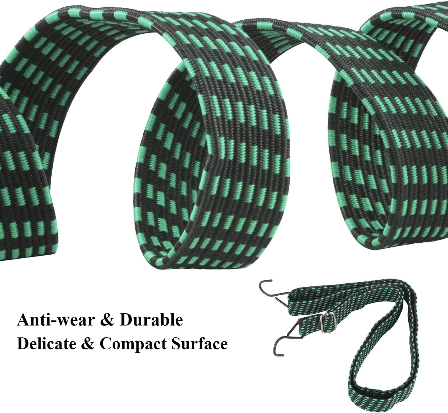 KING PIECES Adjustable Flat Bungee Cords 80" 4 Pack Latex Bungee Straps with Adjustable Length Metal Buckle & Hooks for Hand Carts, Heavy Duty Cargo, Luggage Rack, Camping, Gardening, Clothesline