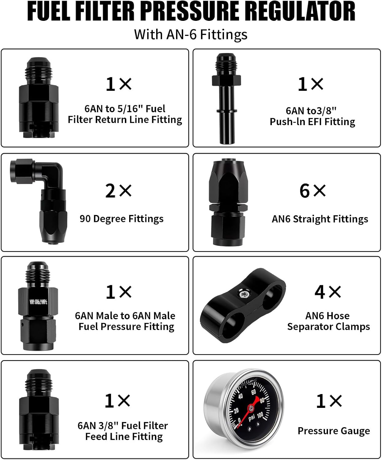 CNARQR 6AN Fuel Line & 58PSI LS Swap Fuel Filter Regulator & Oil Pressure Gauge 100PSI Kit LS Swap EFI Fuel Injection Hose Line Fitting 6AN CPE Hose Braided Fuel Line Fitting Kit 20FT