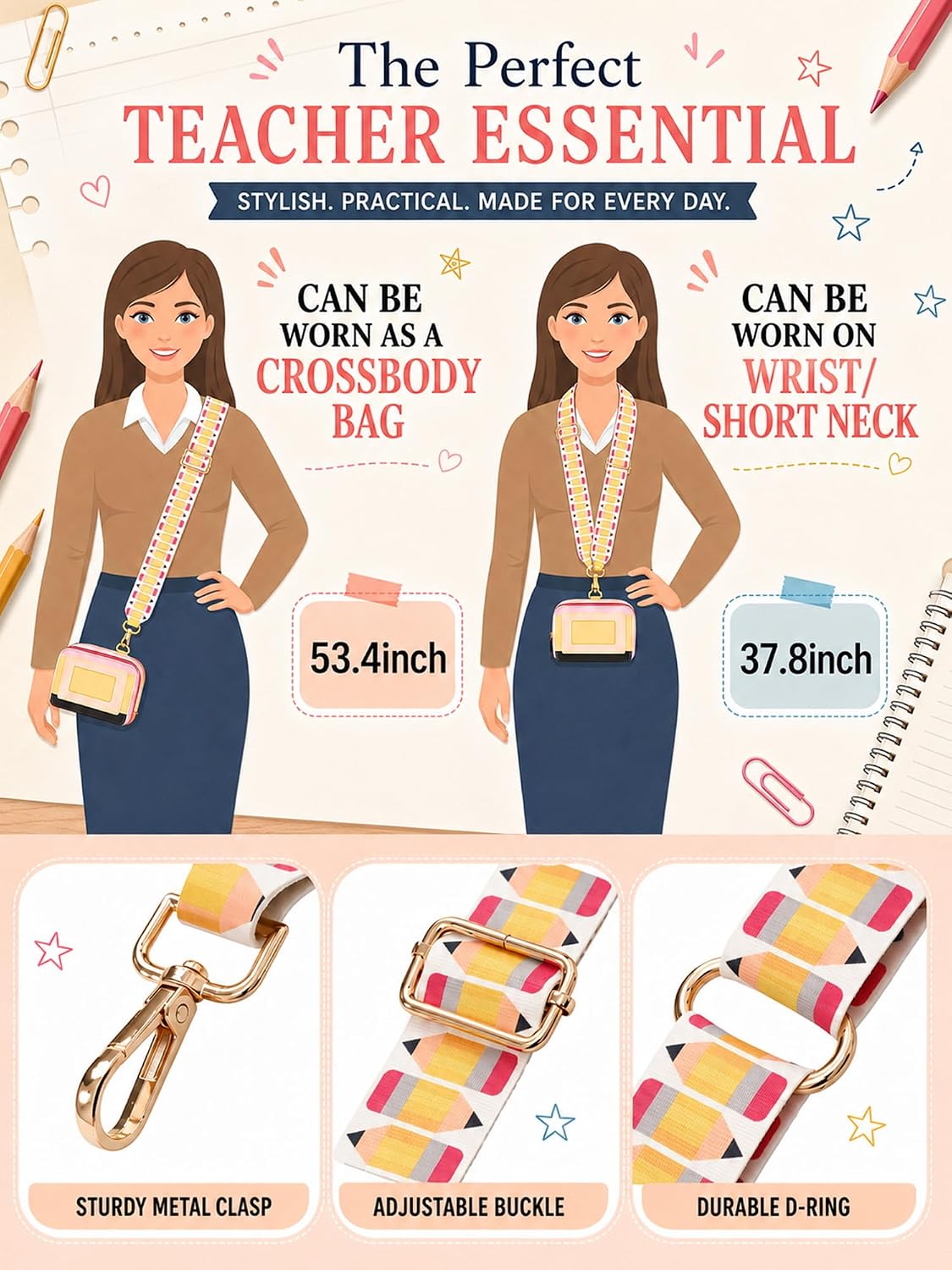 Woanger Teacher Crossbody Lanyard with Pouch Wallet Adjustable Multifunctional Cellphone Lanyard Badges Back to School