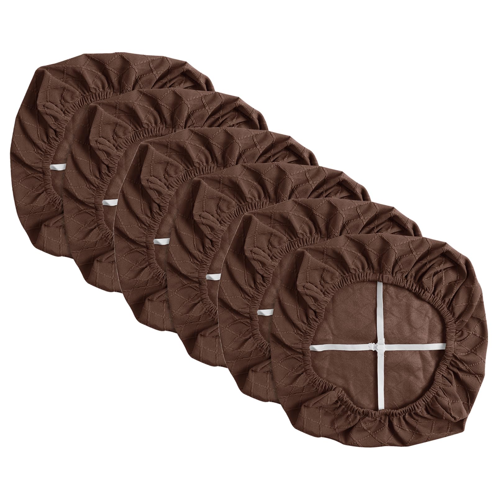 Yikko Chair Seat Covers, High-Density Check Jacquard Ekedalen Seat Covers for Dining Kitchen Restaurant Banquet, Stretch Removable Washable Chair Seat Cushion Protector (6, Brown)
