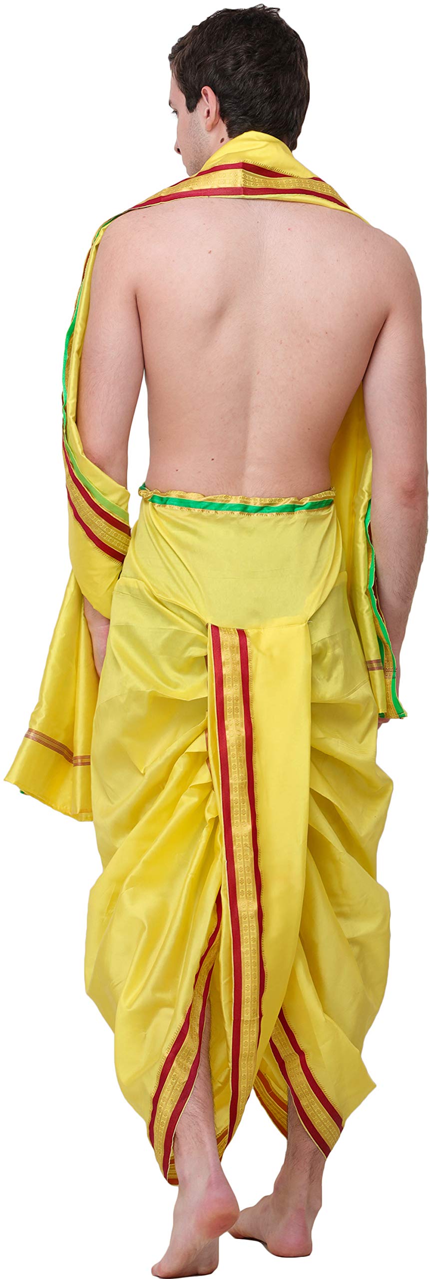 Exotic India Gotowy do noszenia zestaw Dhoti i Angavastram z tkaną złotą obwódką