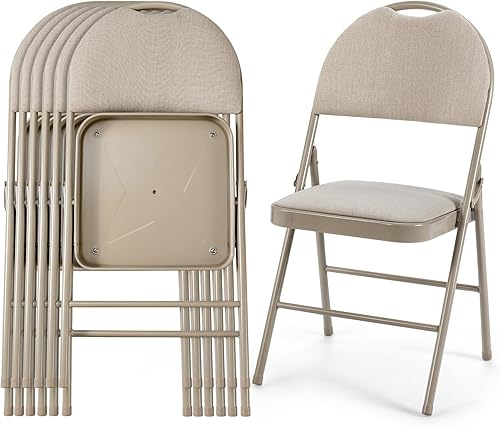 POWERSTONE Juego de 6 sillas plegables, juego de sillas plegables con acolchado, agujero para asa y marco de metal, juego de sillas de comedor para