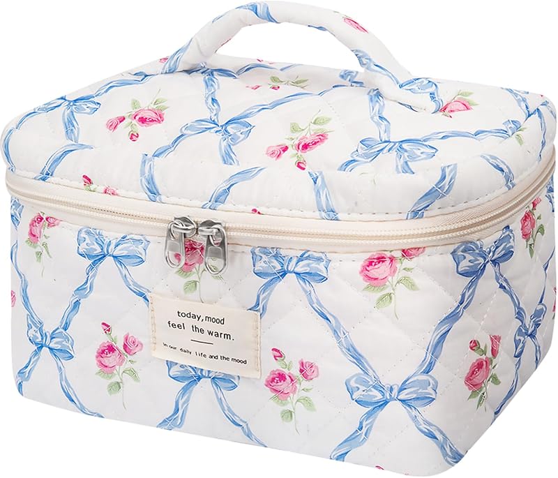 Necessaire de Maquiagem Gosect em Algodão, Estampa Floral, Fechamento com Zíper, 033Blue Butterfly