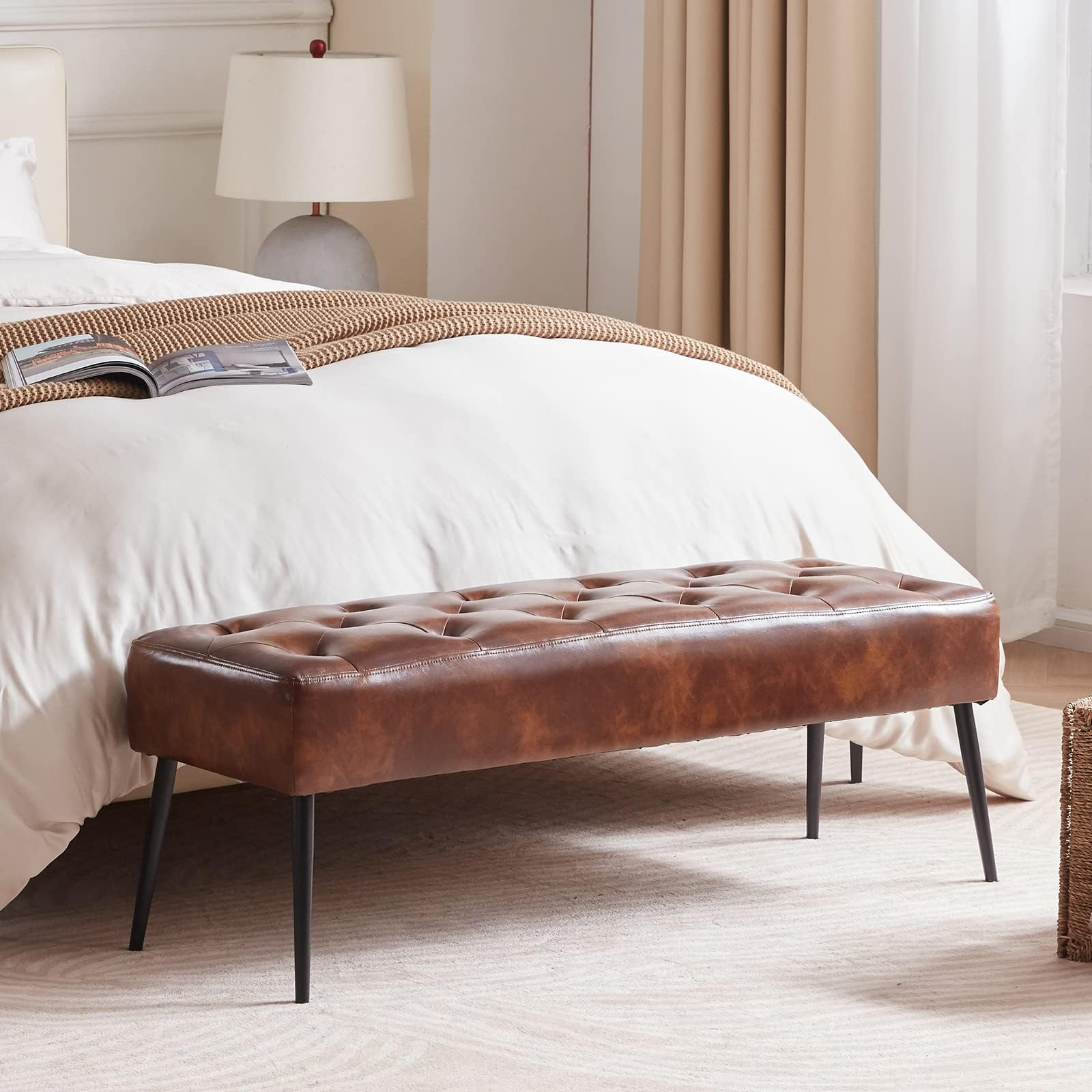 DUHOME Leather Bench 45"