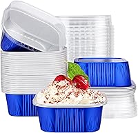 Vista 9 de EUSOAR Moldes para pasteles con tapas, 50 piezas de 10 onzas / 10.1 fl oz cuadrados para cupcakes, moldes desechables, recipientes de papel