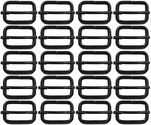 BIKICOCO Metal Slide Adjuster Buckle Tri-Glides with Movable Center Bar, for Straps, 1 x 0.6 Inch, Black, Pack of 20