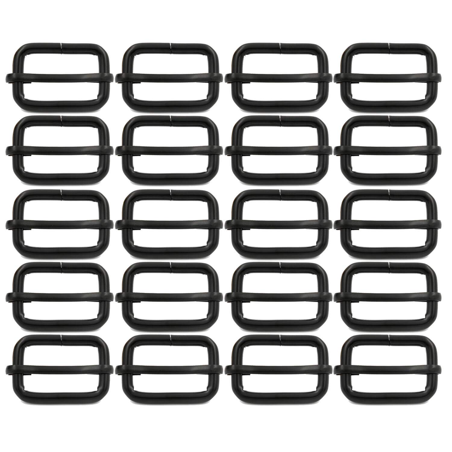 BIKICOCO Metal Slide Adjuster Buckle Tri-Glides with Movable Center Bar, for Straps, 1 x 0.6 Inch, Black, Pack of 20