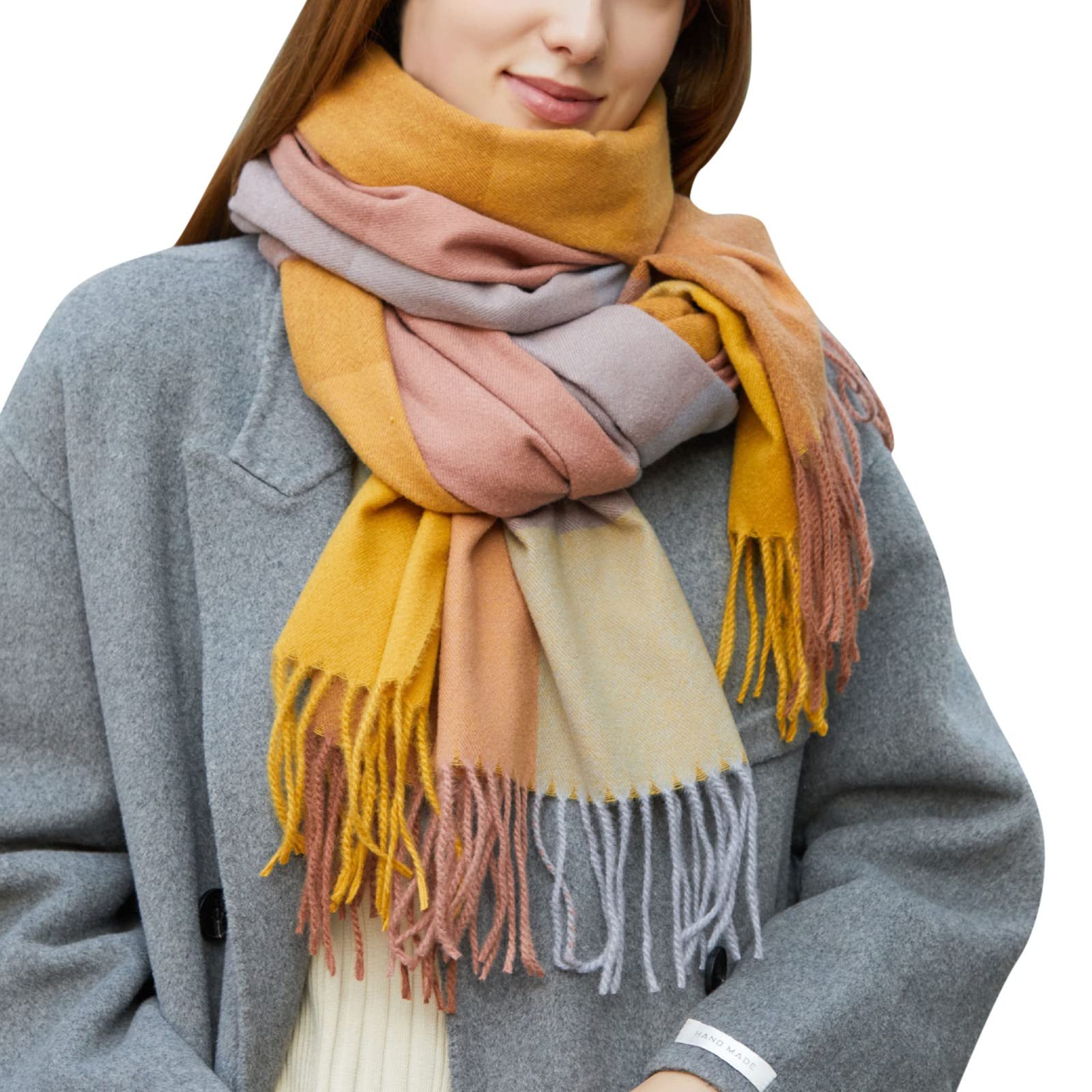 Sciarpa in cashmere Donna Grande Scialle caldo in lana leggera Sciarpa invernale grande Pashmina a quadri Morbida ed elegante Stola Sciarpa in cashmere firmata (H Taglia unica)