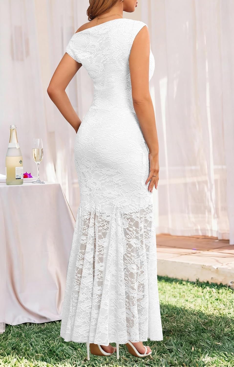 MITILLY Formal 2026 Summer Wedding Guest Dress for Women One Shoulder Bodycon Mesh Cocktail Maxi Dresses