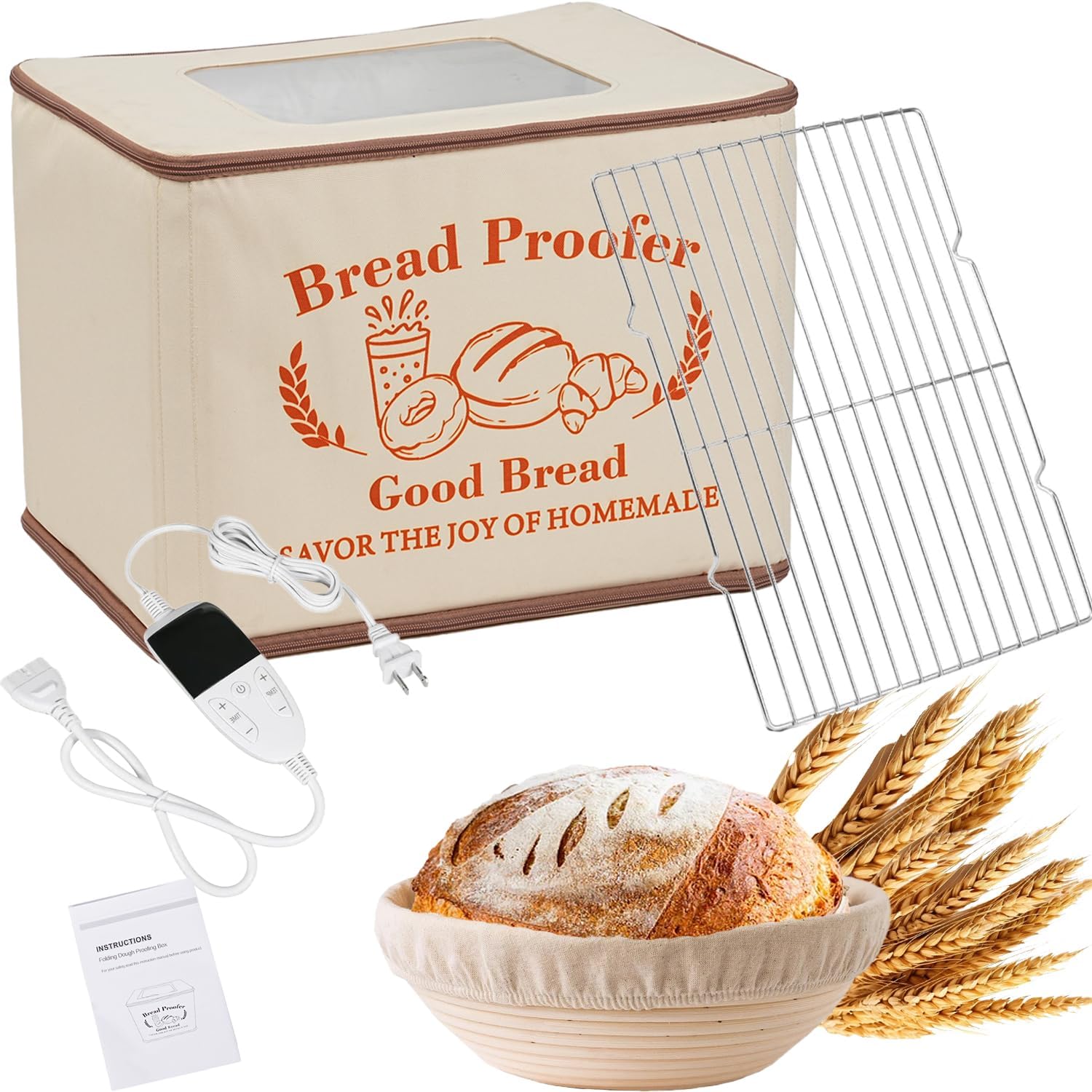 Folding Bread Proofing Box with 360° Heating & Temp Control (67–105°F) – Large Electric Dough Proofer for Sourdough, Pizza & Pastry | Portable, Foldable Proofing Box for Perfect Fermentation