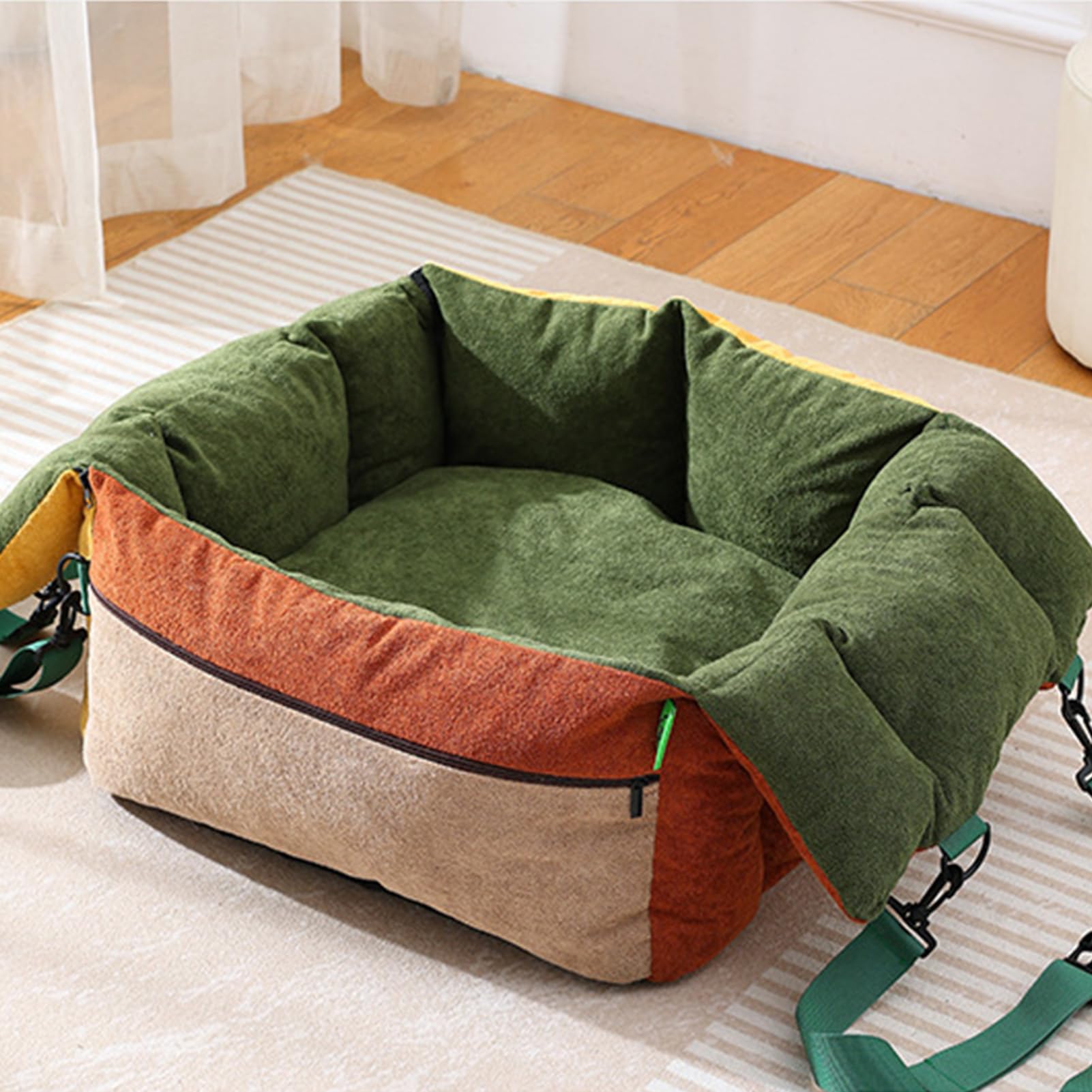 Asiento de Coche para Perros Con Bolsillos y Cinturón de Seguridad Cama | Transportín para Perros Pequeños Para Viajes Coche Diario Cachorro Interior Exterior Transporte