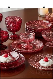 Victorian Pressed Glass Dessert Dishes with Ruby Tinting - Made in USA