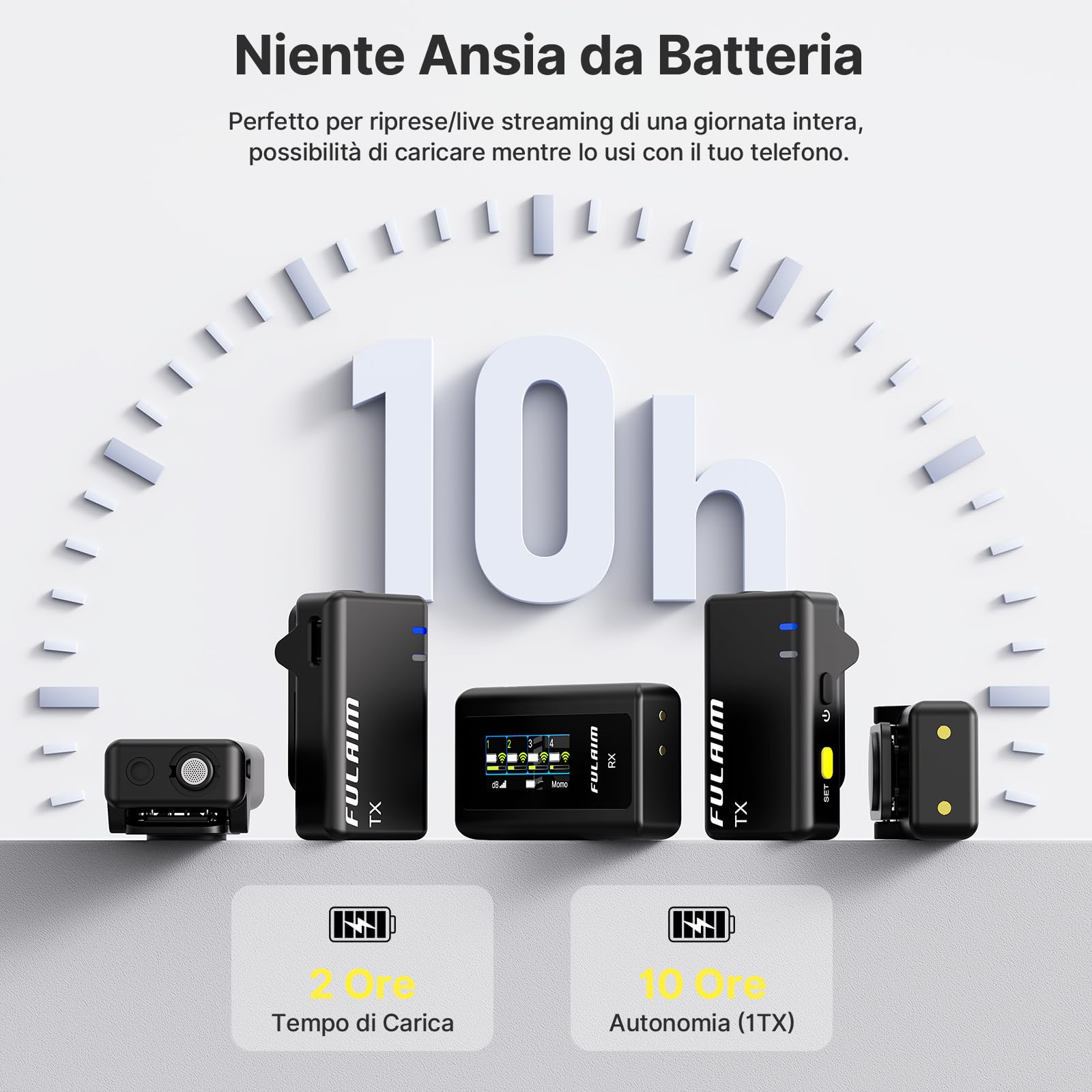 FULAIM X6 Sistema Microfonico Wireless Digitale Compatto per 4 Persone per Fotocamere e Smartphone (2,4 GHz) - Ideale per Interviste, Vlogging, Podcast, Lezioni Online, Live Streaming e Riprese Video