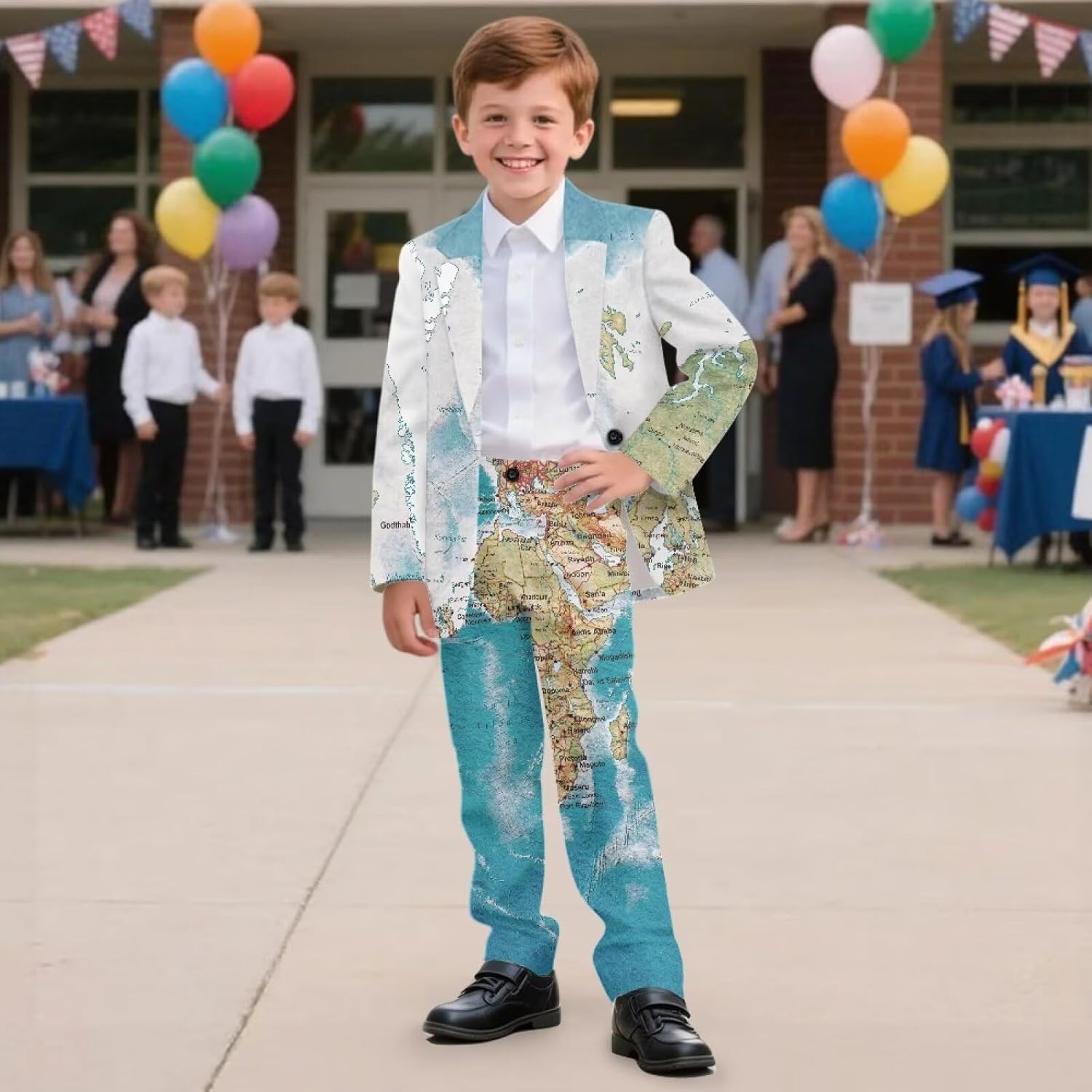 Boys' Formal Slim Fit Suits Set Single Breasted Jacket & Straight Leg Dress Pants 2 Pieces Set for 6-14 Years