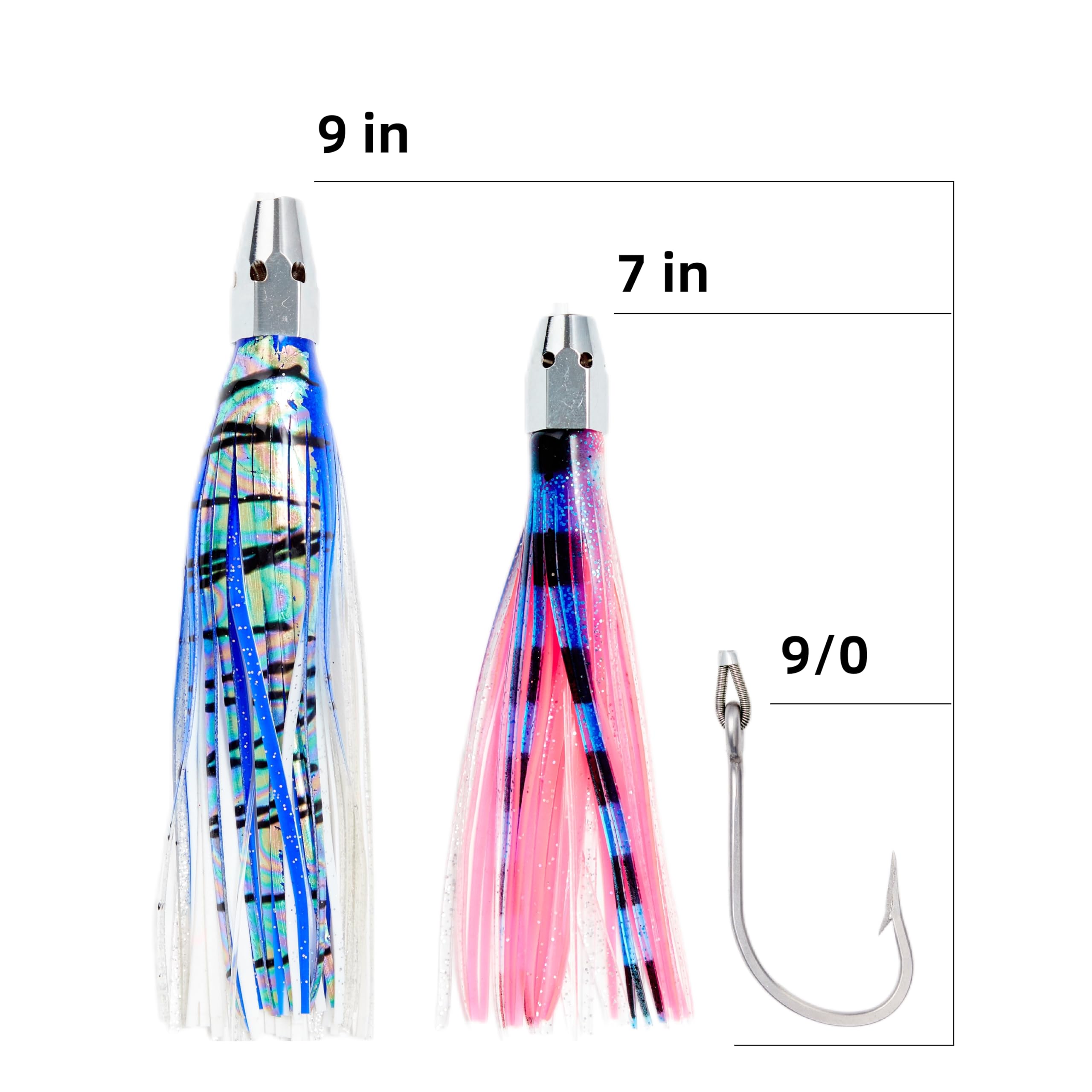 OCEAN CAT Trolling Lures Saltwater Offshore Fishing Lures Jet Head Daisy Chain Fishing Teaser Double Skirted with Rigged Hook 9/0 for Mahi, Tuna, Wahoo and More
