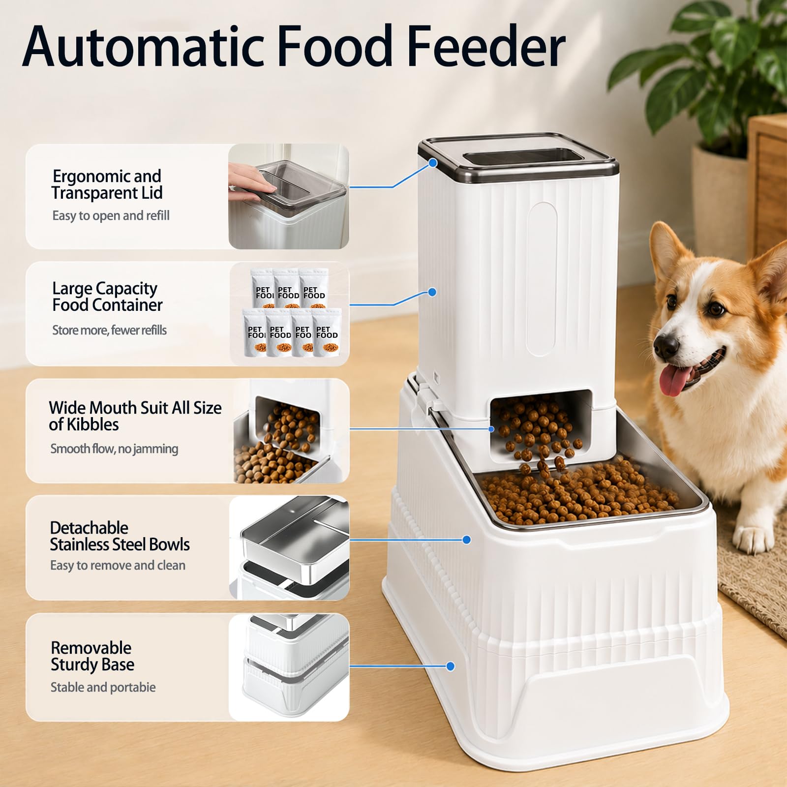 Erhöhtes Hundefutter und Wassernapf Set Schwerkraft Automatisches Nachfüllen, Große Hunde Edelstahlnäpfe mit Boden, Erhöhter Hundefutterspender & Wasserflasche für Hunde, Katzen, Tragbarer