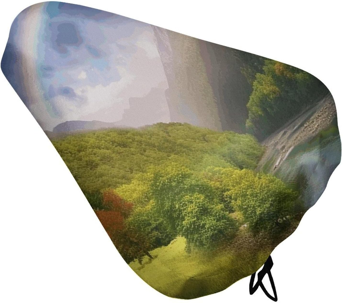 Mountain Valley with Rainbow Bike Seat Cover Water-Repellent Exercise Bike Seat Cushion Bicycle Saddle Cover with Drawstring Rain Snow Dust Covers for City Mountain Road Biking