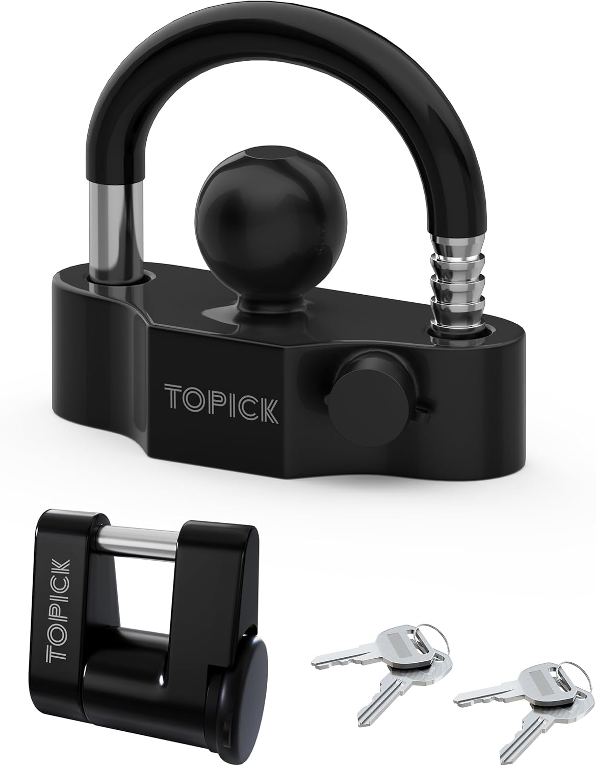 TOPICK Universal Trailer Hitch Lock Set, Includes Heavy-Duty Coupler Ball Lock & Coupler Latch Lock, Keyed Alike, Anti-Theft, All-Weather Protection for RVs, Boats, Trucks & Utility Trailers