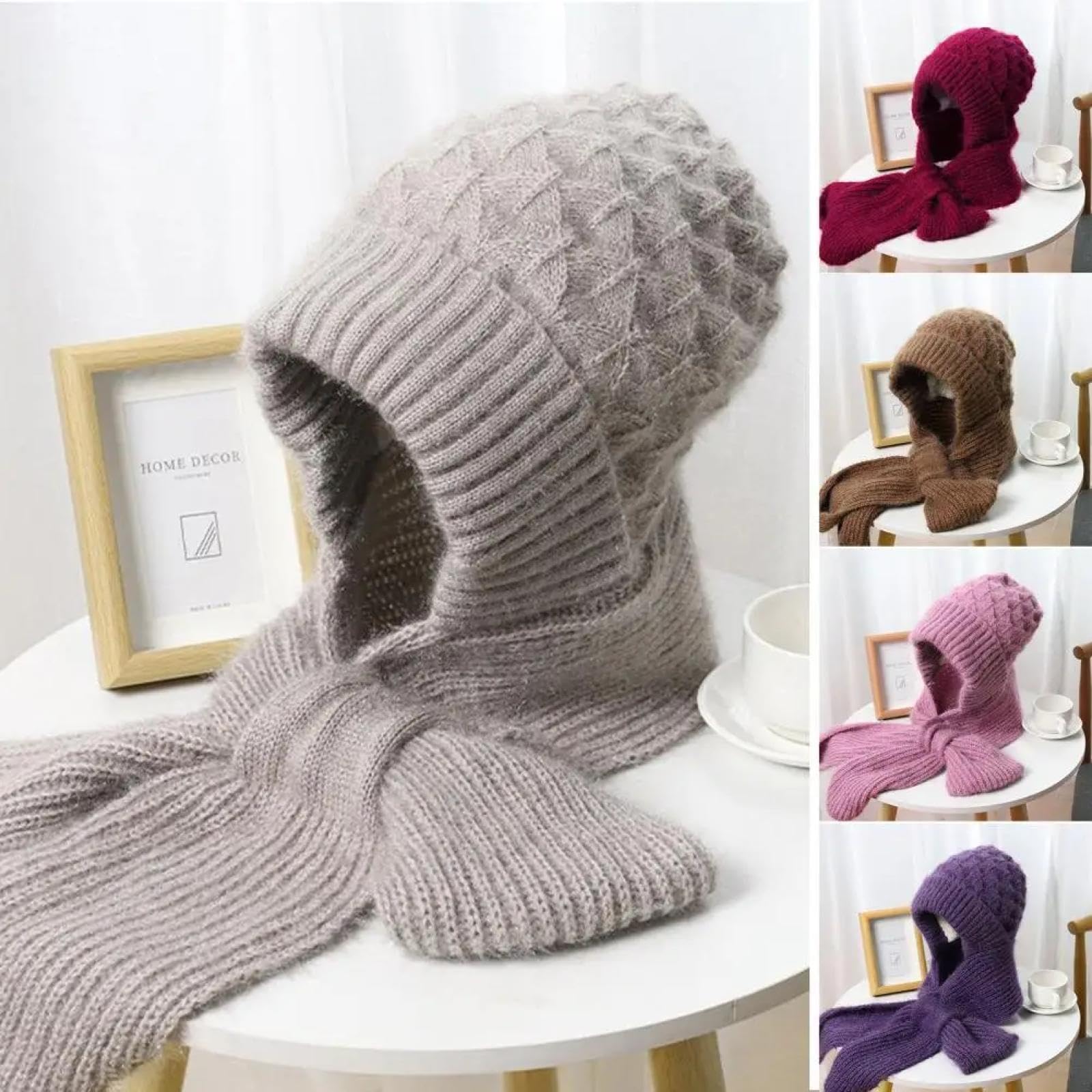 Schals Damen Tücher Halstuch Scarf Gestrickter, Superweicher, Verdickter, Winddichter Beanie-Schal