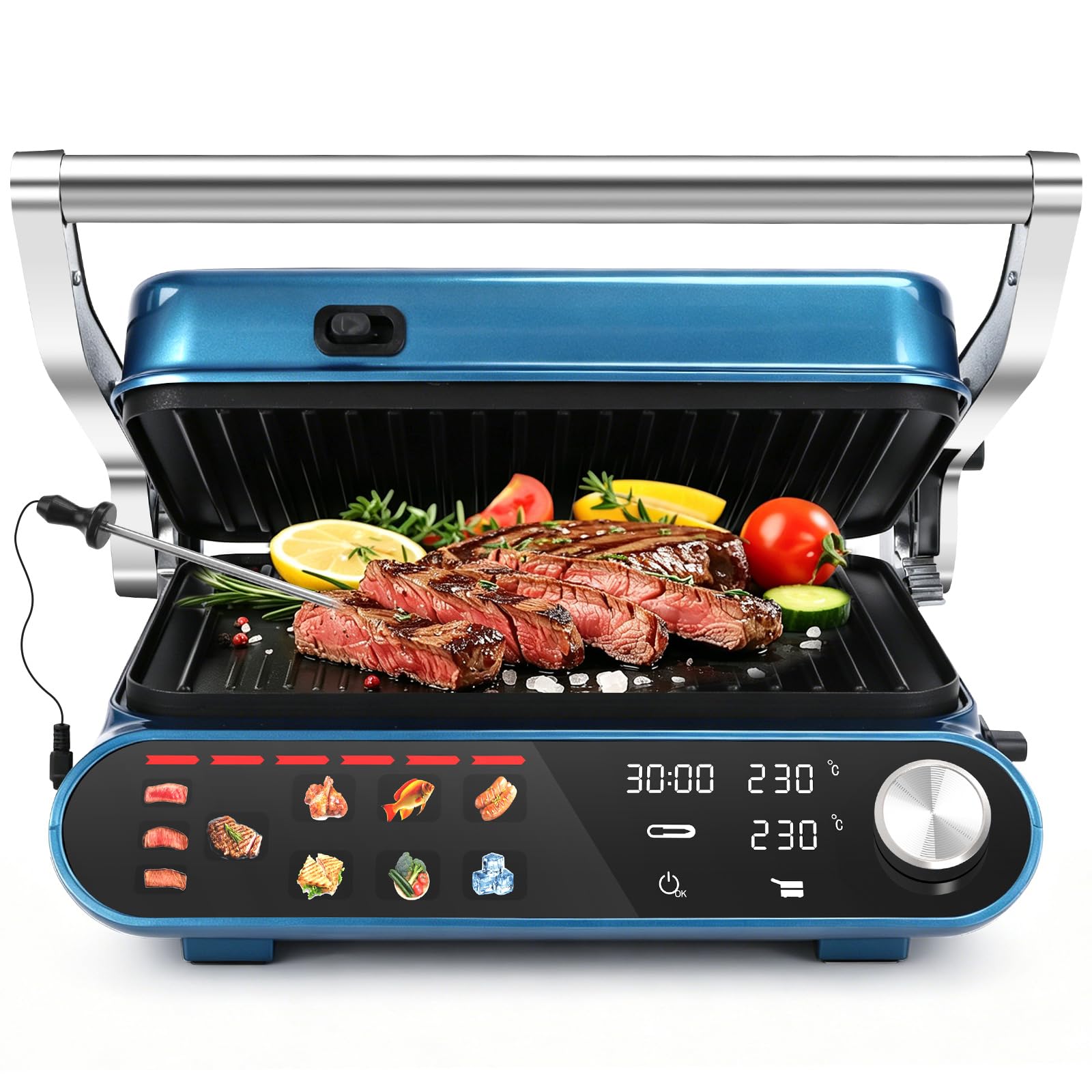 Taylor Swoden XXL Kontaktgrill 3-in-1 mit Intelligenter Dickenerkennung & Separater Temperaturregelung, 9 Programme, Abnehmbare Grillplatten Spülmaschinenfest, 180° Tischgrill für 6-8 Personen