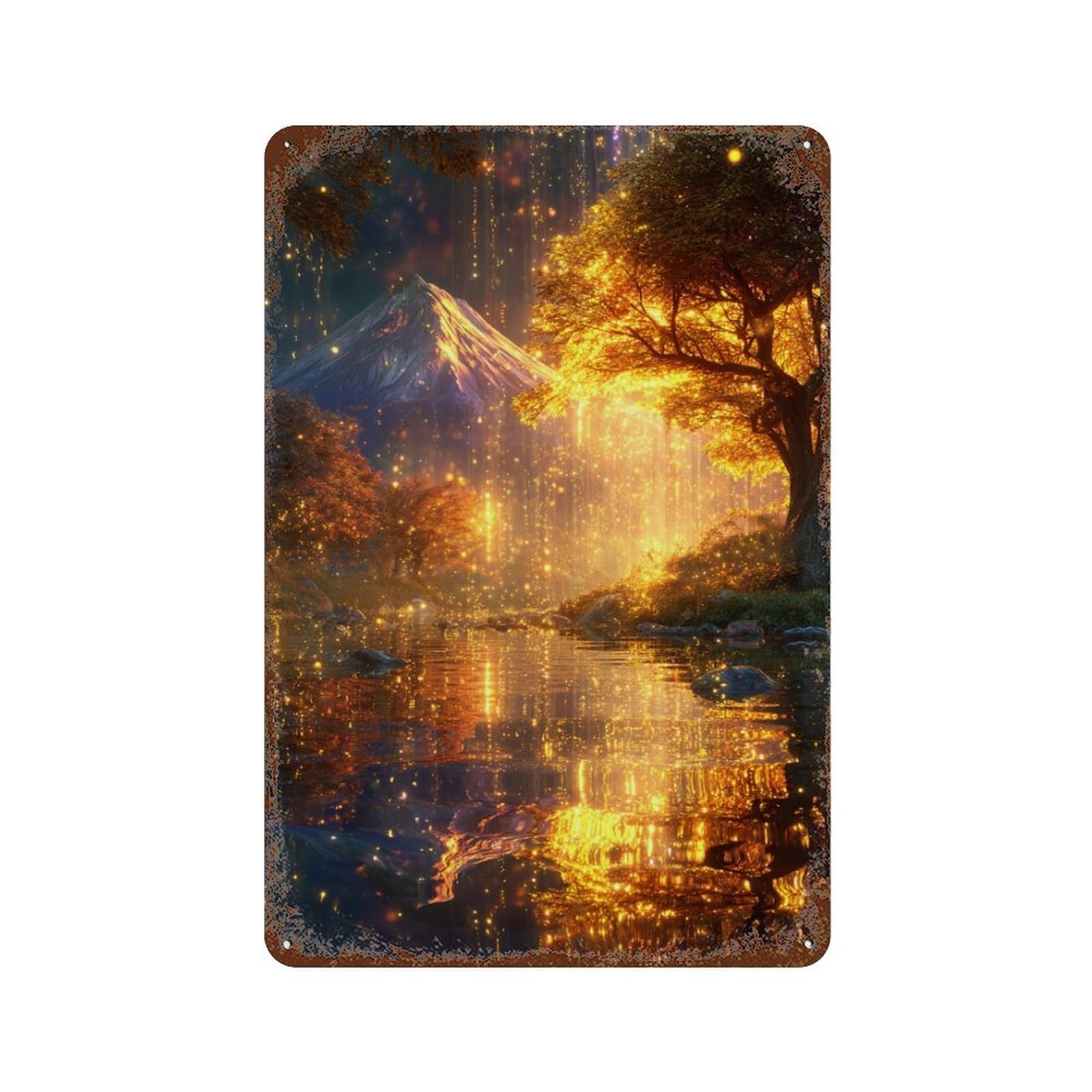 Distressed Metal Wall Sign Enchanted Forest Reflections 11.8"x7.9", Rustic Home Decor for Farmhouse, Kitchen And Entryway Decor