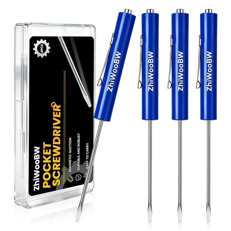 Kit com 4 Chaves de Fenda de Bolso Magnéticas ZhiWooBW com Ponta Chata e Presilha
