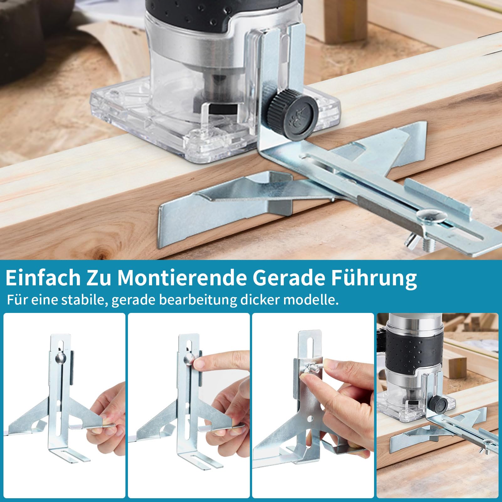 Fresadora con batería de 18 V, 6 niveles ajustables, fresadora de cantos con iluminación LED | Juego de fresas de 15 piezas, 6,35 mm, fresadora manual para proyectos de bricolaje, como tallado de madera y cortes