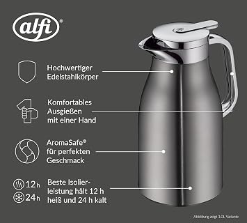 alfi Skyline Insulated Jug 1.50 L 12 Hours Hot Cool Grey Matte