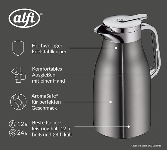 alfi Skyline Insulated Jug 1.50 L 12 Hours Hot Cool Grey Matte