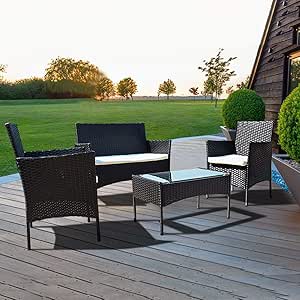 bigzzia Gartenmöbel Set Rattan, Lounge Gartenmöbel Set Polyrattan