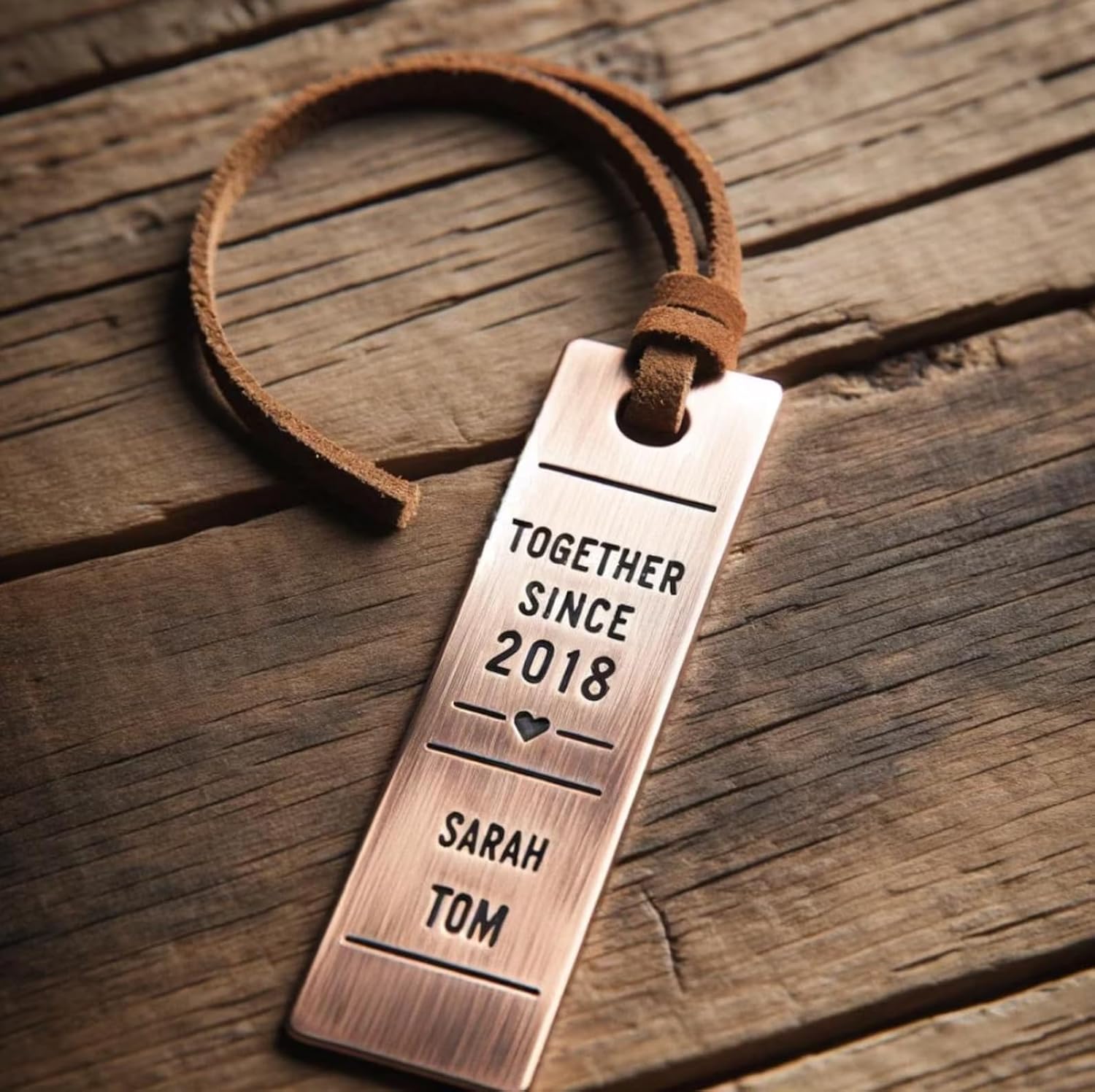 7th Anniversary or Copper Anniversary Bookmark - Together Since and Date - Personalized Bookmark - Custom Engraved Gift for Him or Her