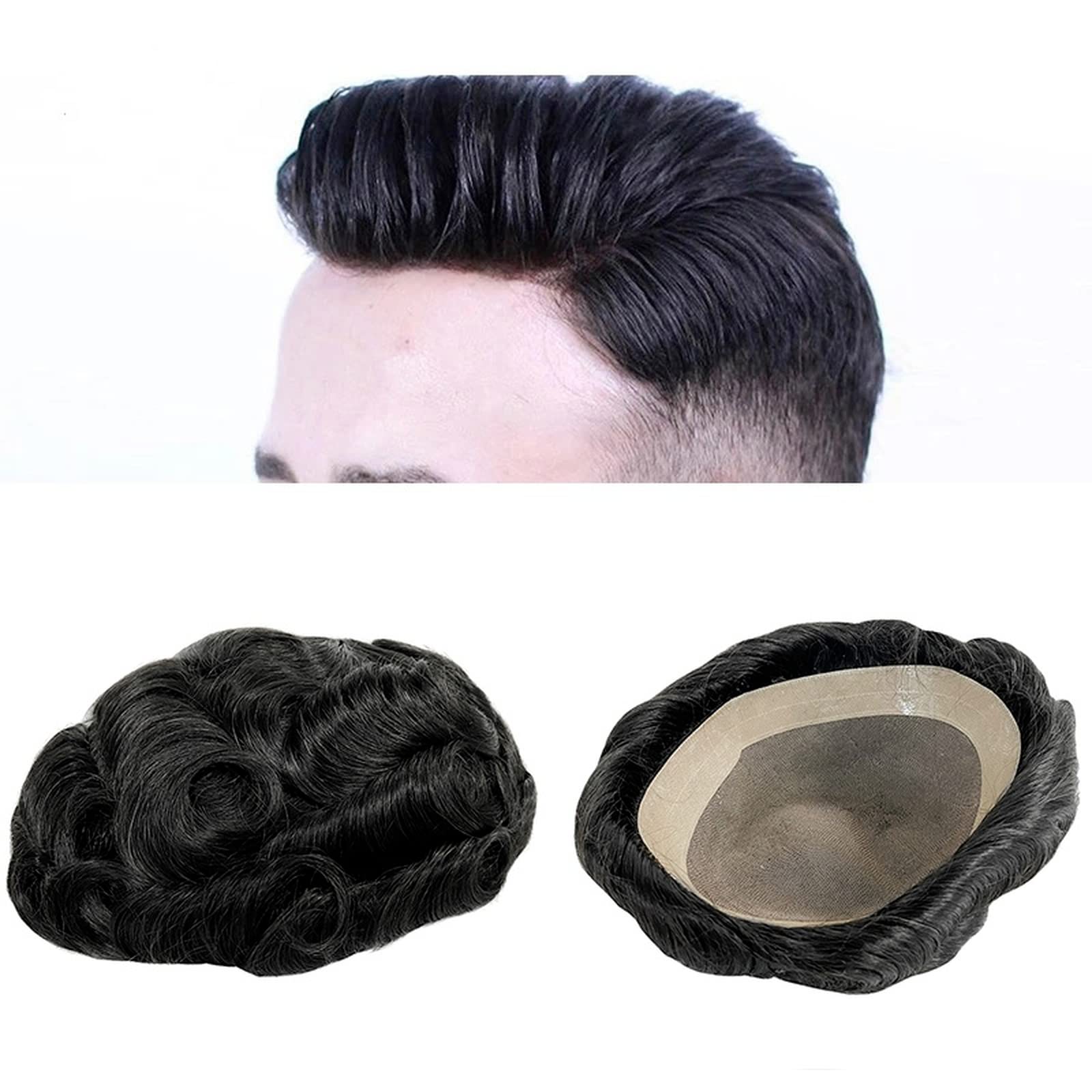 Fine Mono postiche pour homme 100 % cheveux humains Remy de remplacement (22,9 x 15,2 cm, brun foncé)