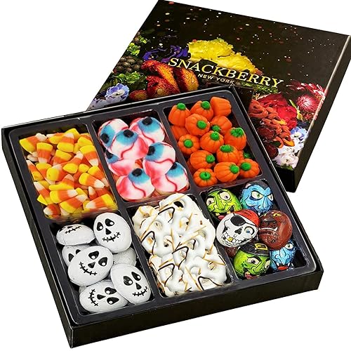 Snackberry - Caramelos de Halloween, chocolate, gomitas, cesta de regalo, maíz dulce, calaveras y monstruos de chocolate, globos oculares de gomita, disponible en Yaxa Peru