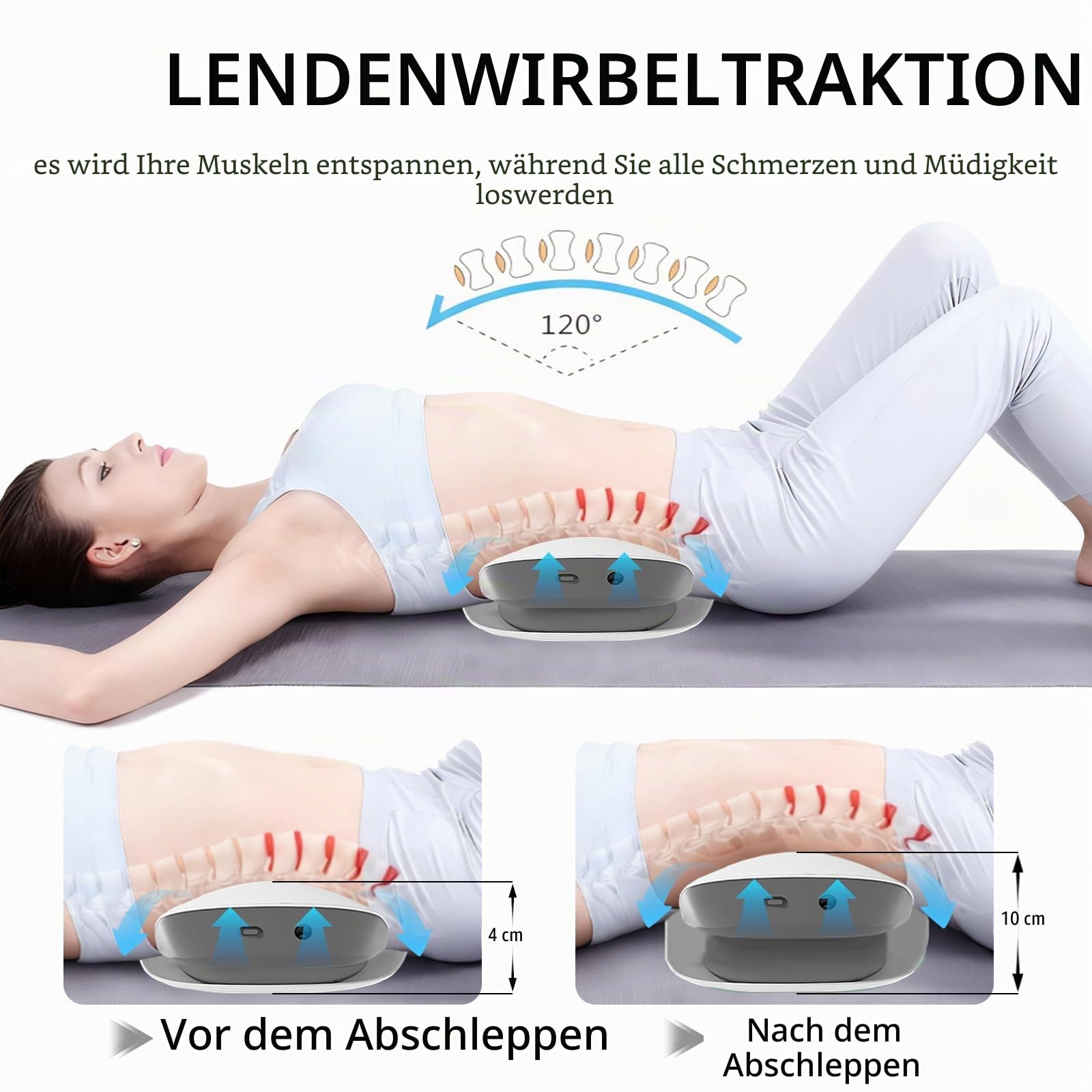 Elektrischer Rückenmassagegerät, 4 in 1 Elektrischer Rückenstrecker mit Airbag Traktion, EMS Elektrotherapie, Hotpacks und Vibration, Massagegerät Rücken Lenden für Zuhause für Rückenschmerzen