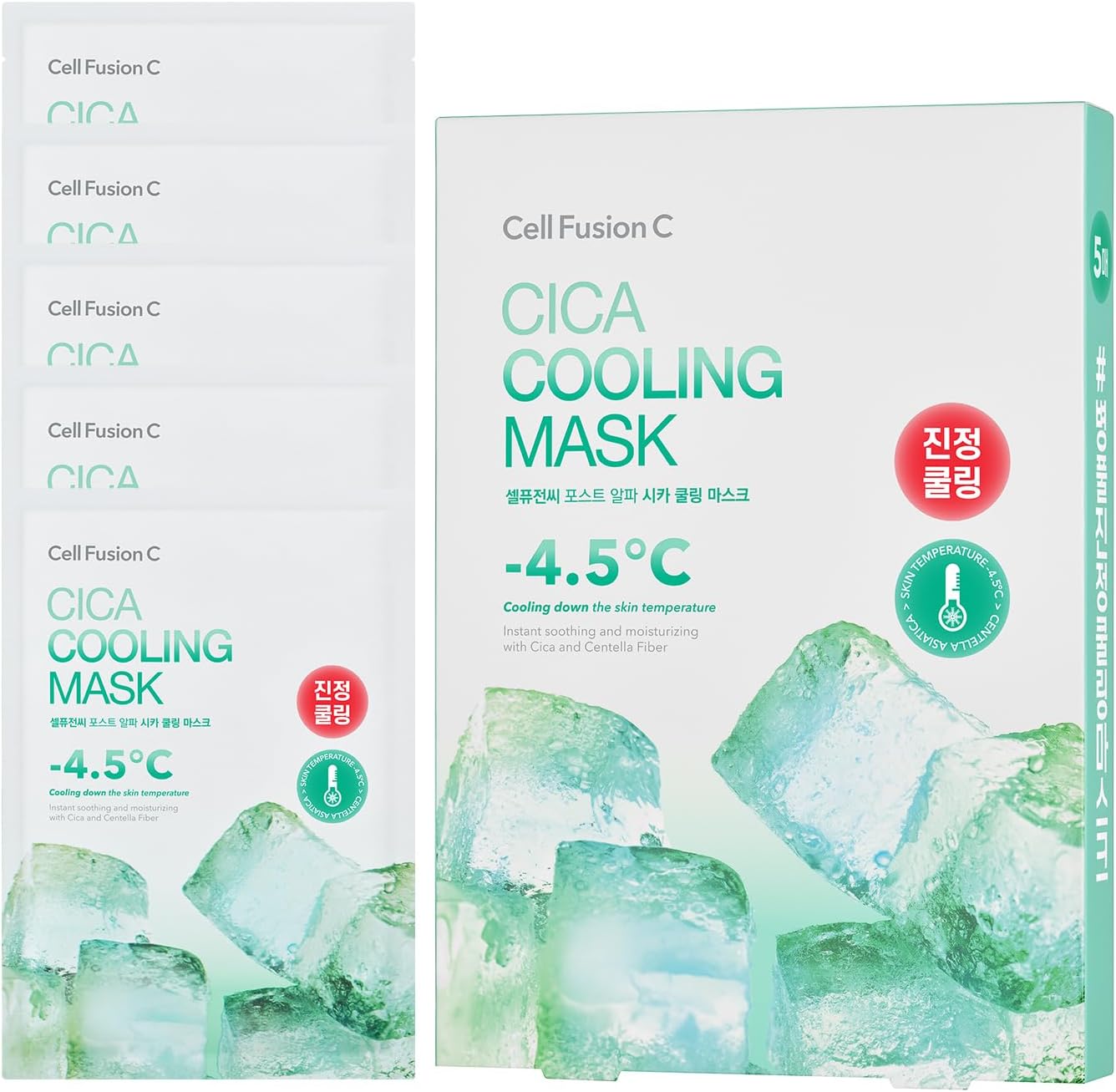 Post Alpha Cica Cooling Mask 5ea with Centella Asiatica & Panthenol, Hydrating and Calming Korean Face Mask for Acne-Prone Skin