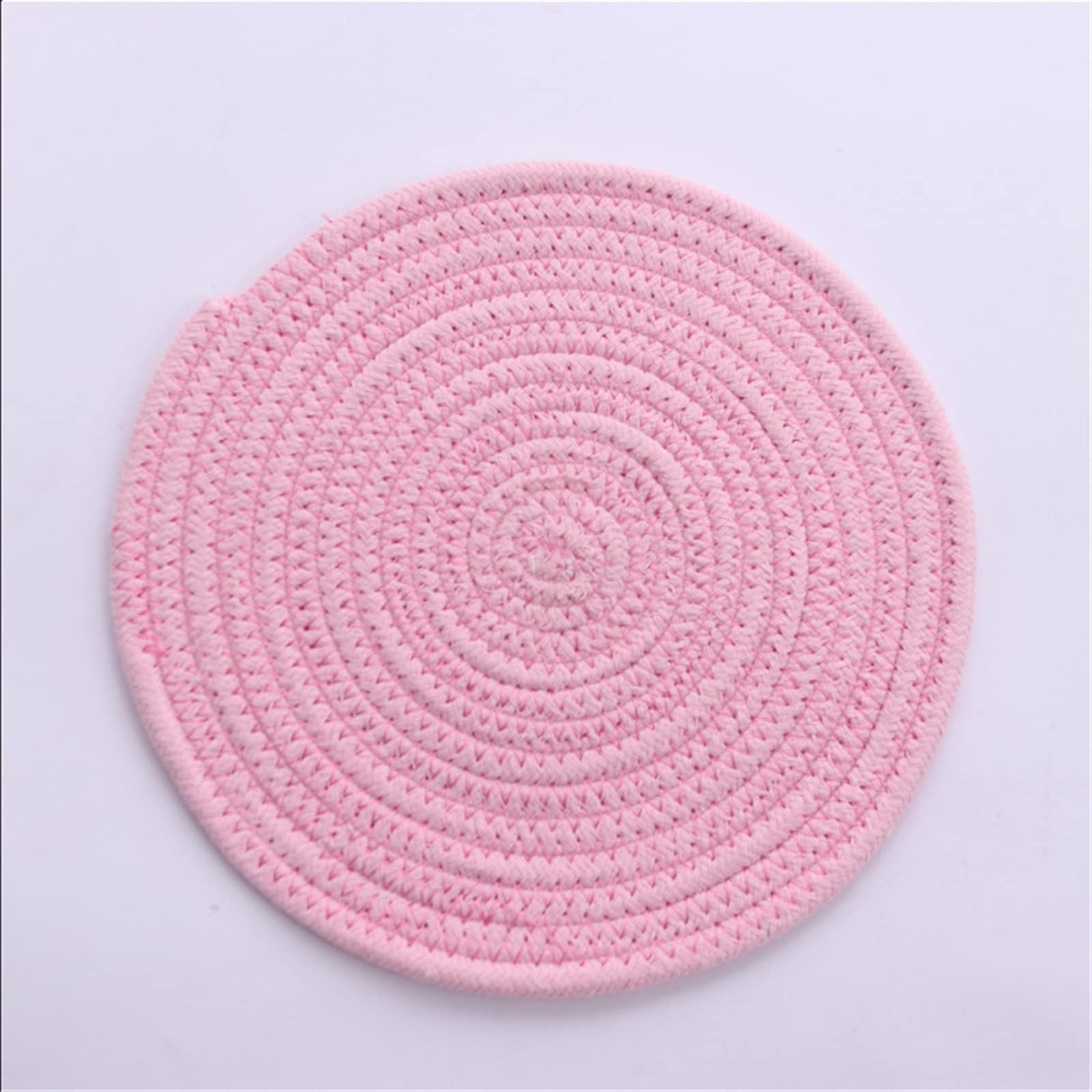 Homeware Braided Insulation Table Mats Coasters Cotton Rope Handmade Round Placemats Household Dish Pad Kitchen Supplies (Color : Pink, Size : ROUND_24CM)