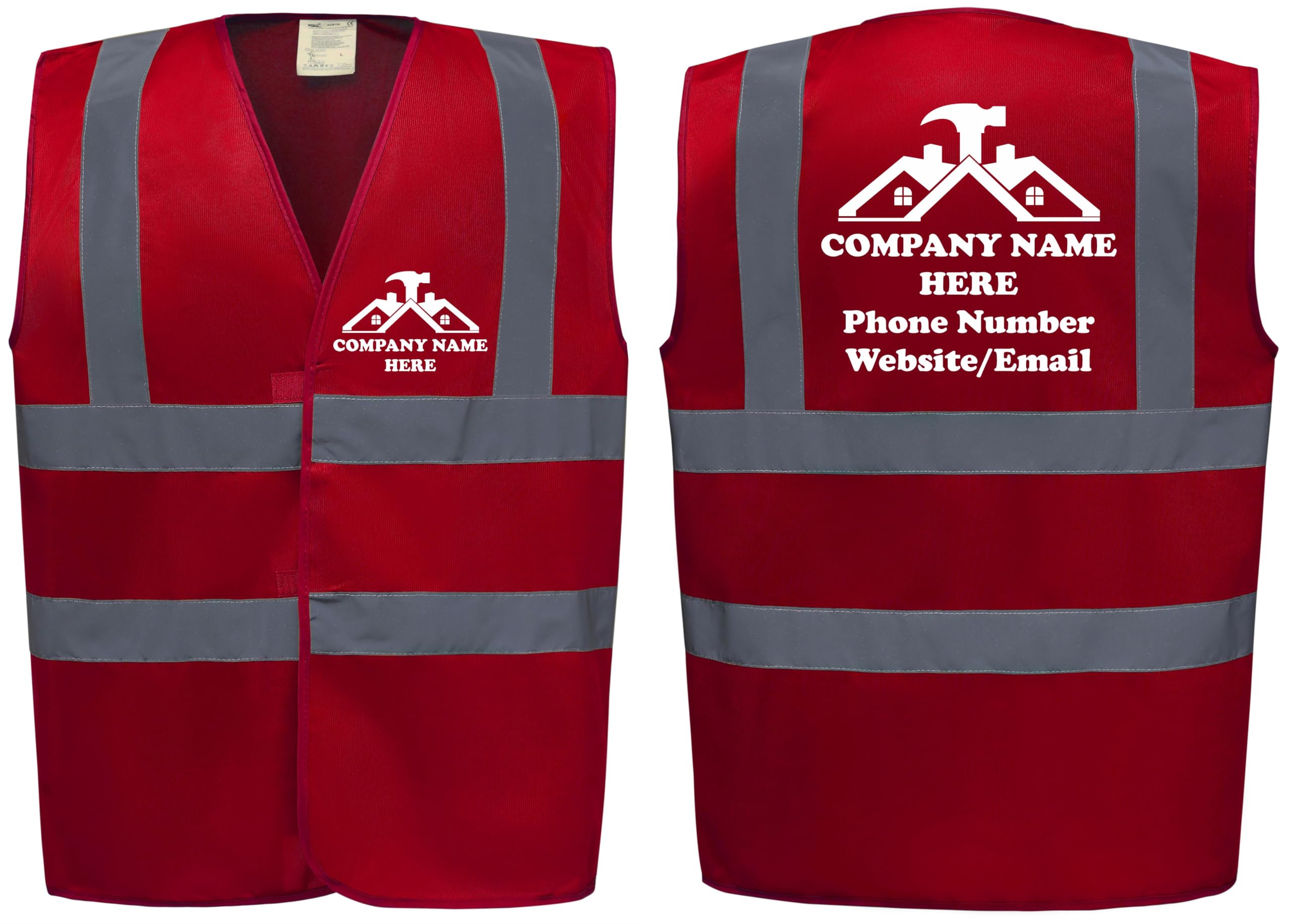 Custom Printed Personalised Hi Vis Vests – Add Your Roofing Company Details, Ideal for Roofers & Construction Workers by Brook Hi Vis (Red, XLarge)