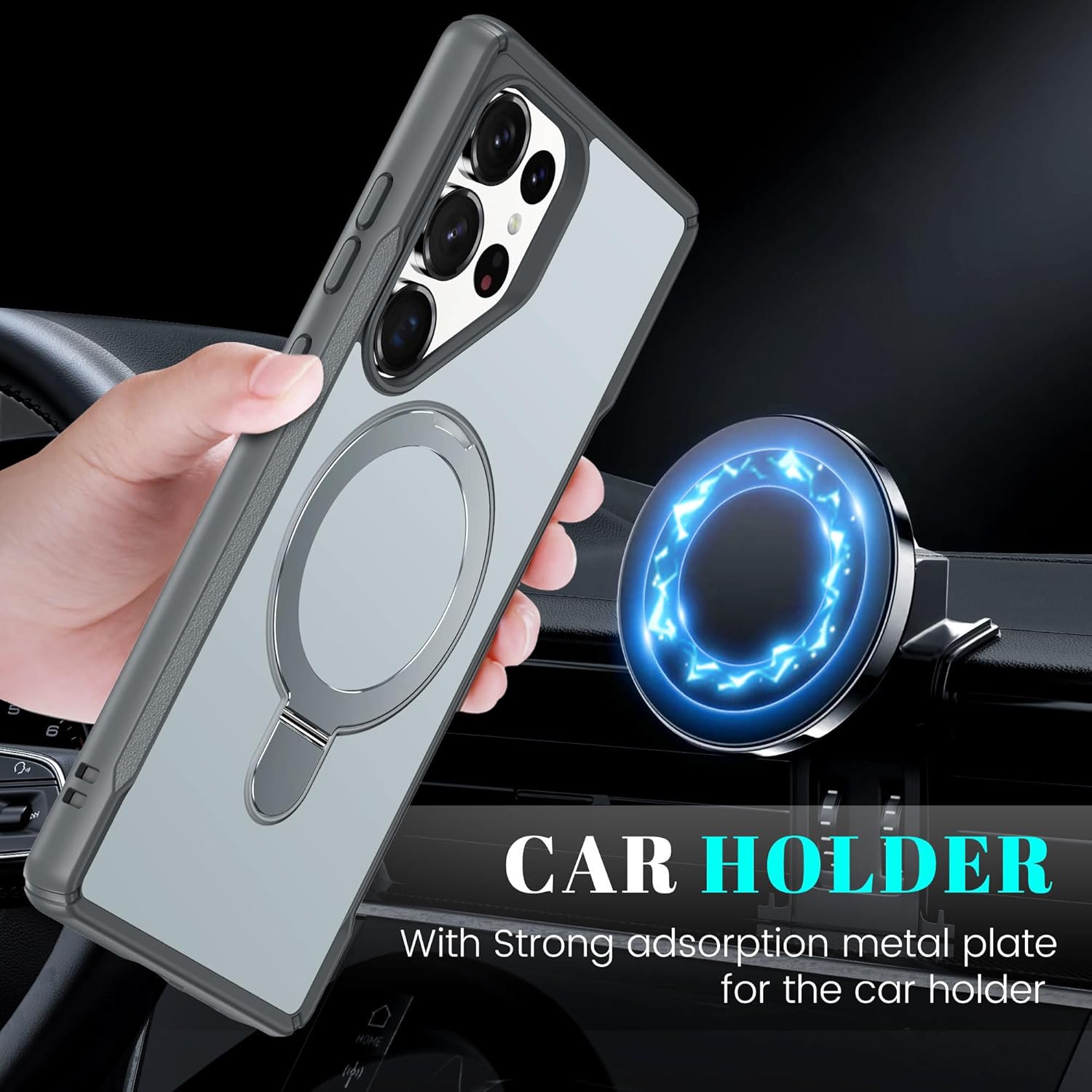 Designed for Samsung Galaxy S25 Ultra Case with Kickstand – Compatible with Magnetic Wireless Charging, Shockproof Protective Case, Grey - Image 4