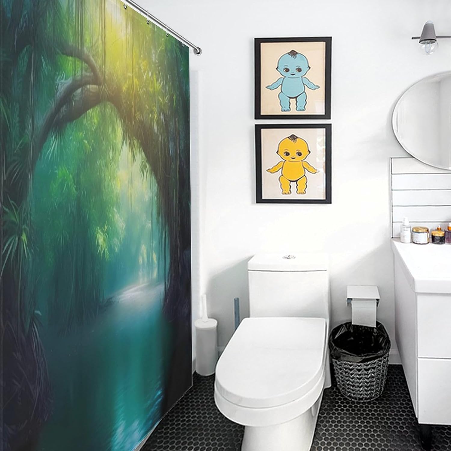 Tropical Forests Water Funny Shower Curtains Washable Bath Curtain Liner with Hooks for Bathroom Bath Tubs