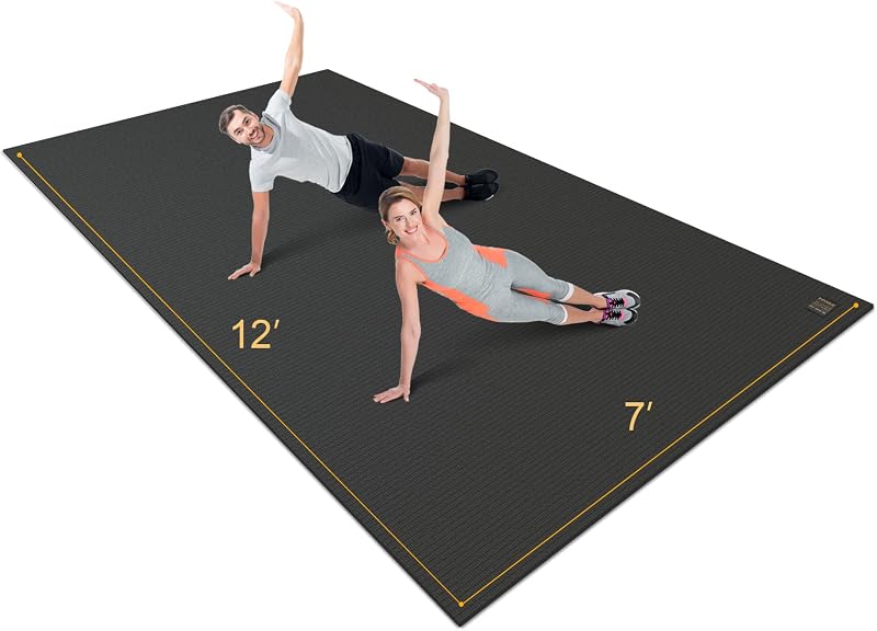 Extra Wide Large Exercise Mat 12'x7'/10'x7/8'x7(7mm) | High-Density Wide Workout Mats for Home Gym & Garage Flooring,Non-Slip Thick Cardio Mat for MMA,Weights,Fitness,Shoe-Friendly