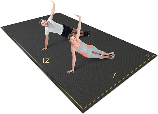 Gxmmat Extra Wide Large Exercise Mat 12'x7'/10'x7/8'x7(7mm), Thick Workout Mats for Home Gym Flooring, High-Density Durable Cardio Mat, Shoe Friendly, Perfect for Plyo, MMA, Jump Rope, Weight, Fitness