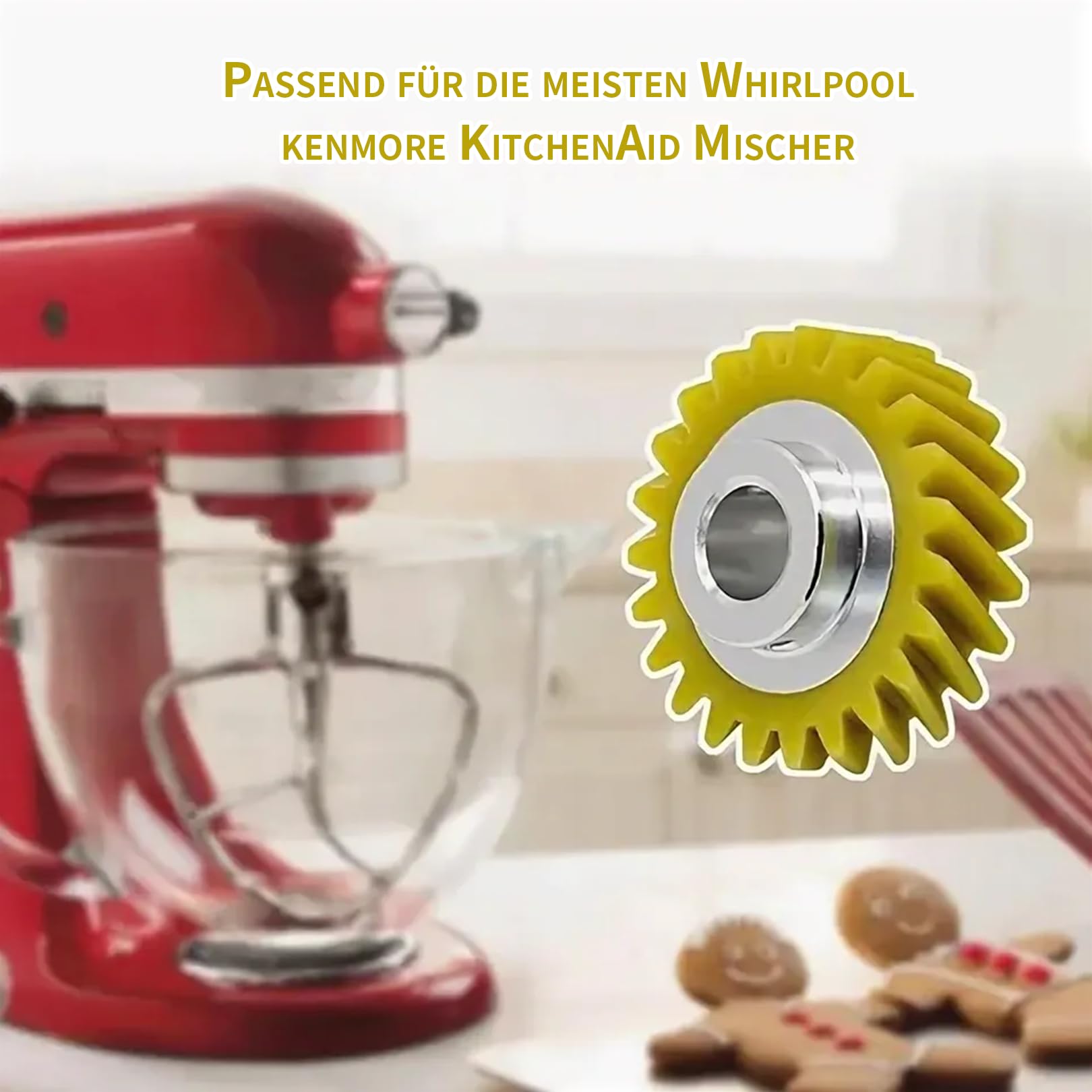 W10112253, ricambio per ingranaggi gialli, compatibile con mixer Kitchenaid, pezzi di ricambio per robot da cucina, per ingranaggi a vite senza fine, per 5KSM150 5KSM45 5KSM90 5KSM125 5KSM175 5KSM185